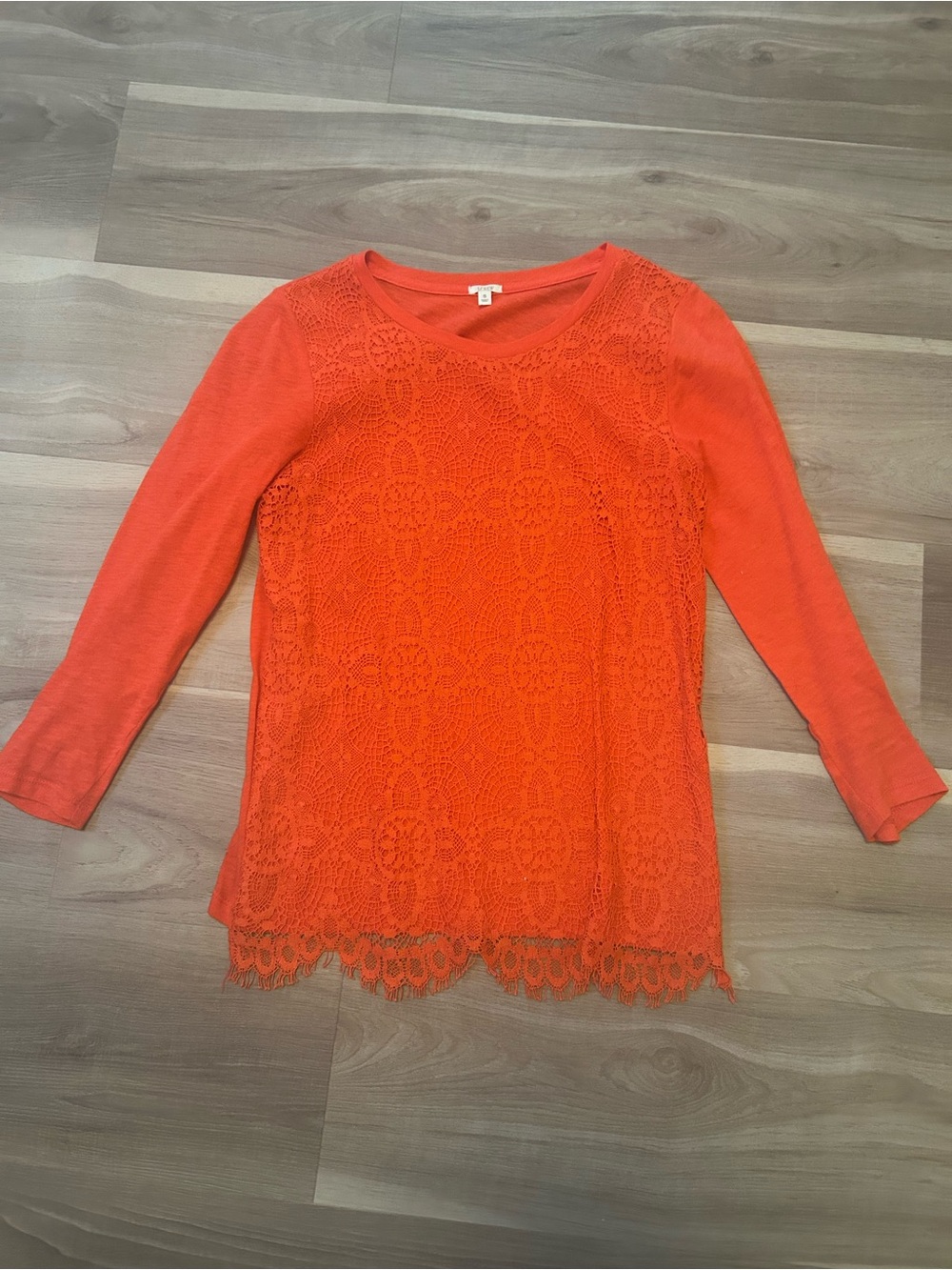 J. Crew Bright Orange Lace-Front Long Sleeve Tee
